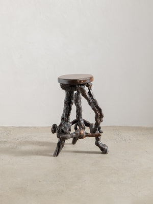 1970s Organic Brutalist Timber Stool 01