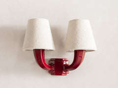 Art Deco Twin Arm Burgundy Ceramic Wall Light