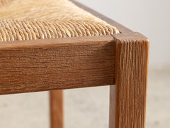 1950s Set of 8 French Oak & Rush Seat Dining Chairs