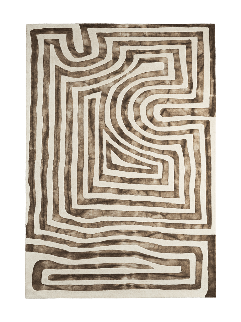 White Labyrinth Rug Texture Psychedelic Labyrinth Beige Dip Dye Rug – Tigmi Trading