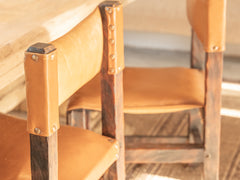 1970s Brutalist Timber & Leather Dining Chairs