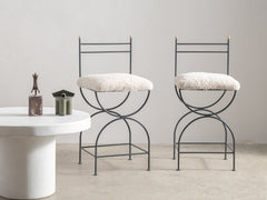 Soleil Stool with Back - Charcoal with Sheepskin