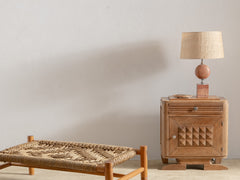 1950s French Brutalist Bedside Table in Solid Oak