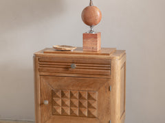 1950s French Brutalist Bedside Table in Solid Oak