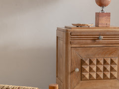 1950s French Brutalist Bedside Table in Solid Oak