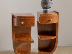 Pair of 1930s French Burl Bedside Tables