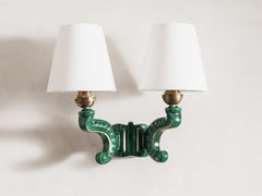 Twin Arm Green Ceramic Wall Light
