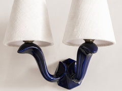 Art Deco Curved Twin Arm Indigo Ceramic Wall Light