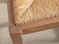 1950s Set of 8 French Oak & Rush Seat Dining Chairs