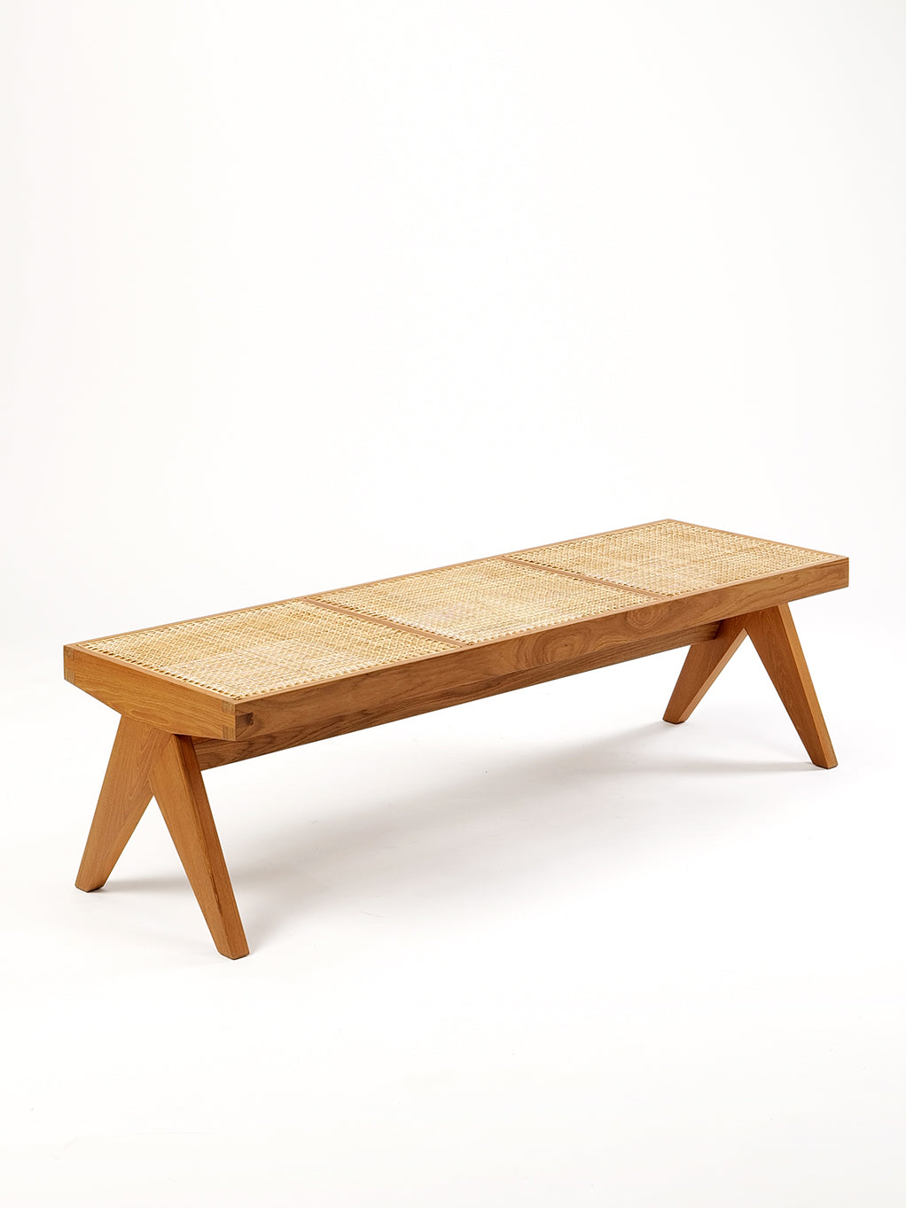 Teak and Cane Bench