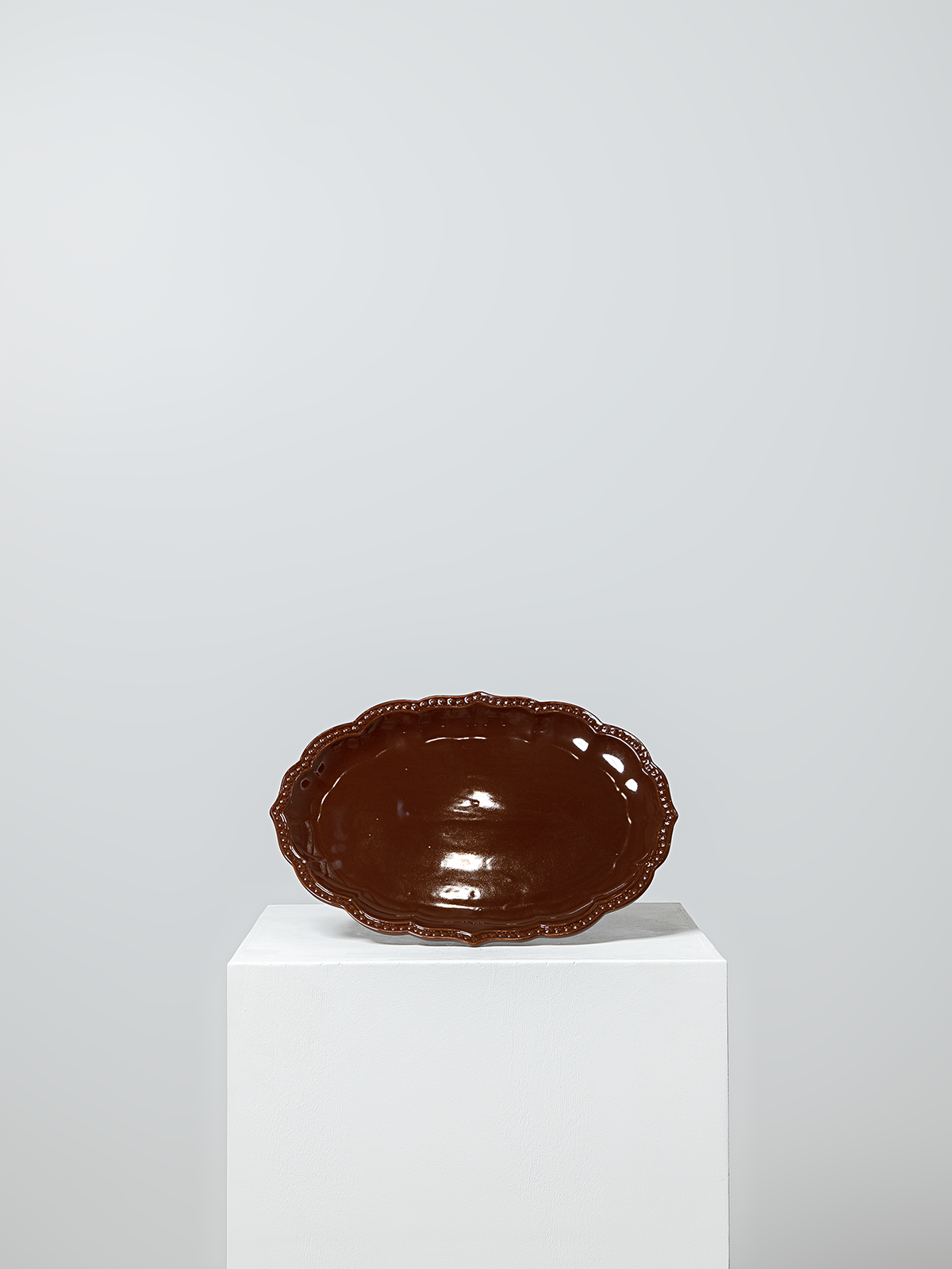 Italian Beaded Oval Plate in Burnt Sienna