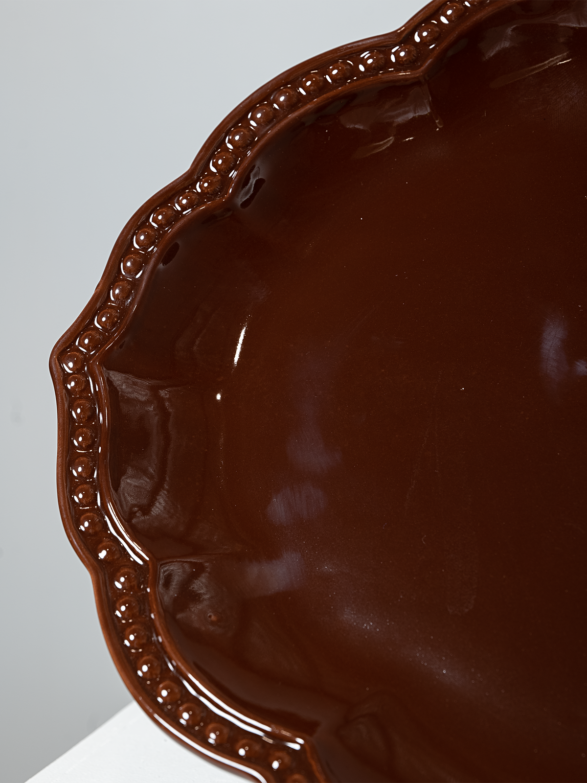 Italian Beaded Oval Plate in Burnt Sienna