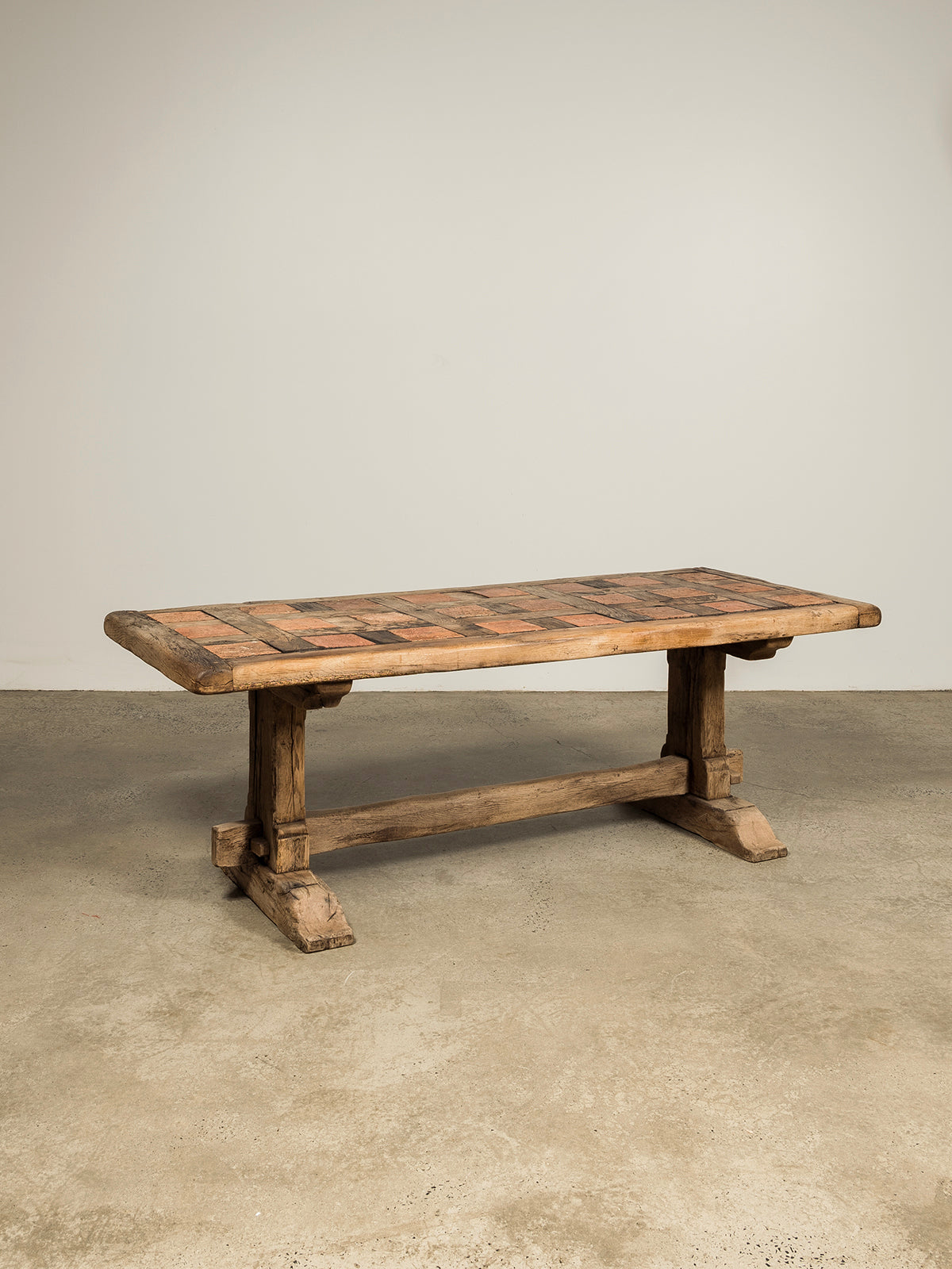 1950s French Oak and Terracotta Tile Dining Table