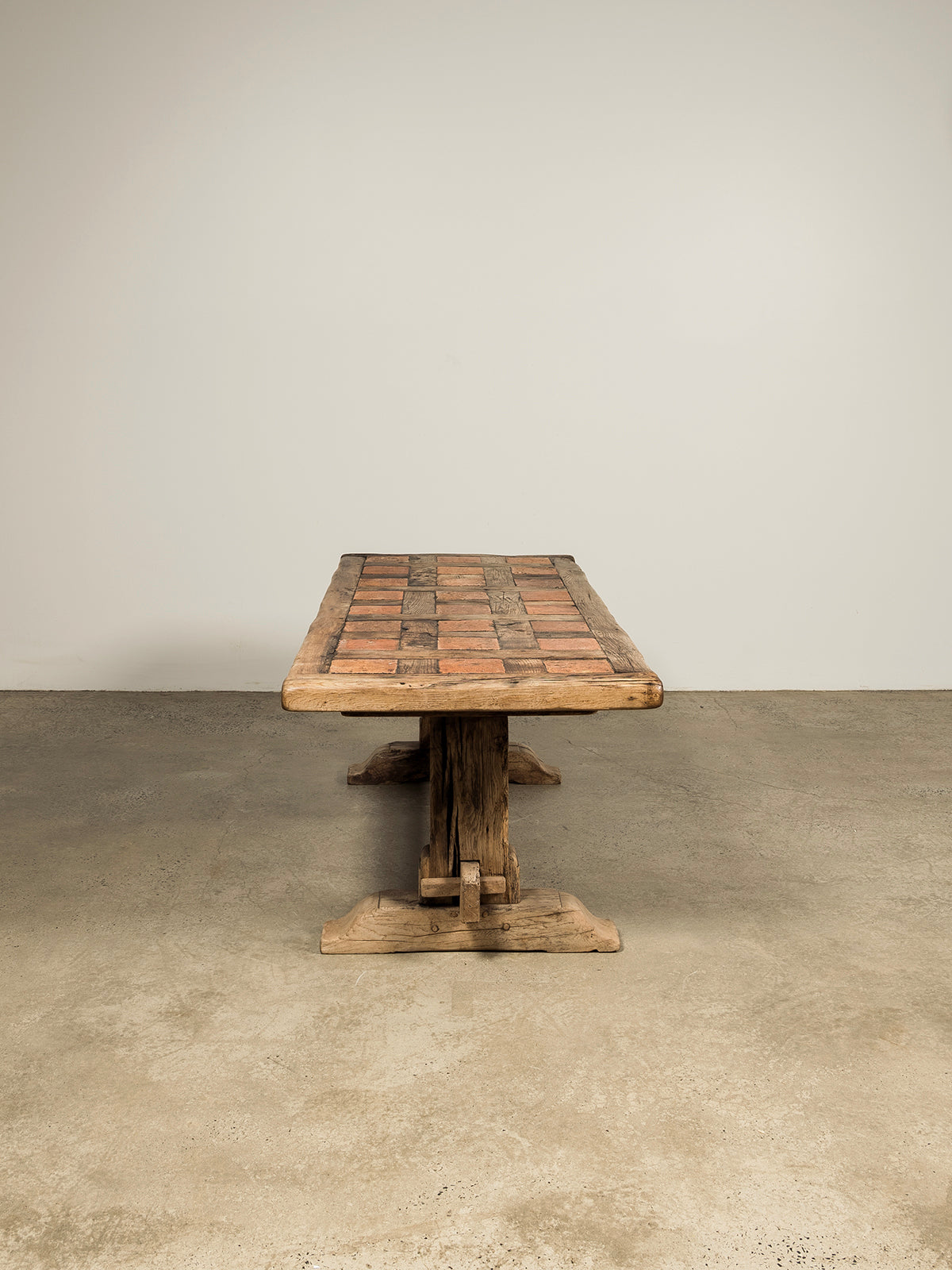 1950s French Oak and Terracotta Tile Dining Table