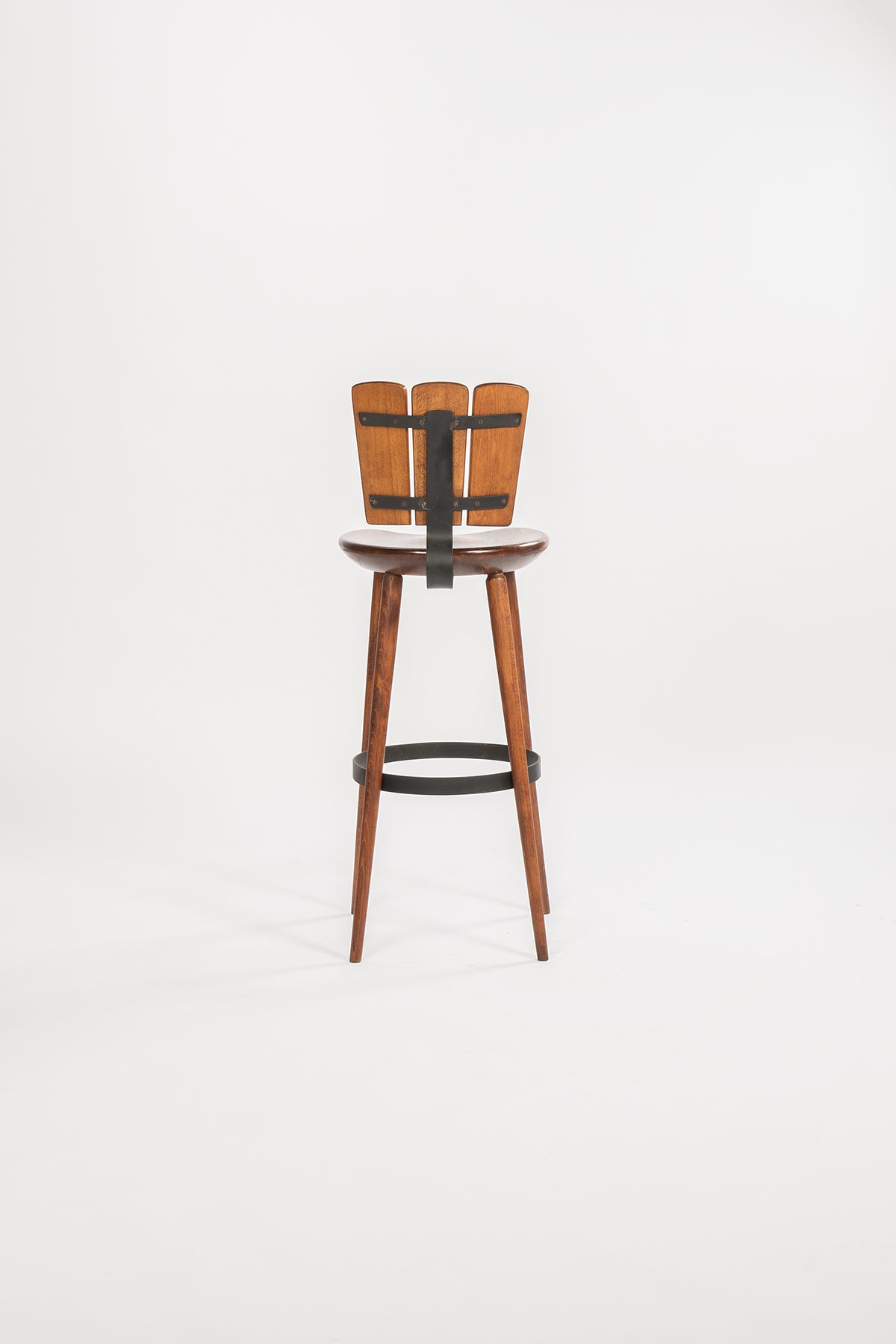 Mid-Century Wood and Iron Bar Stool (3 Available)