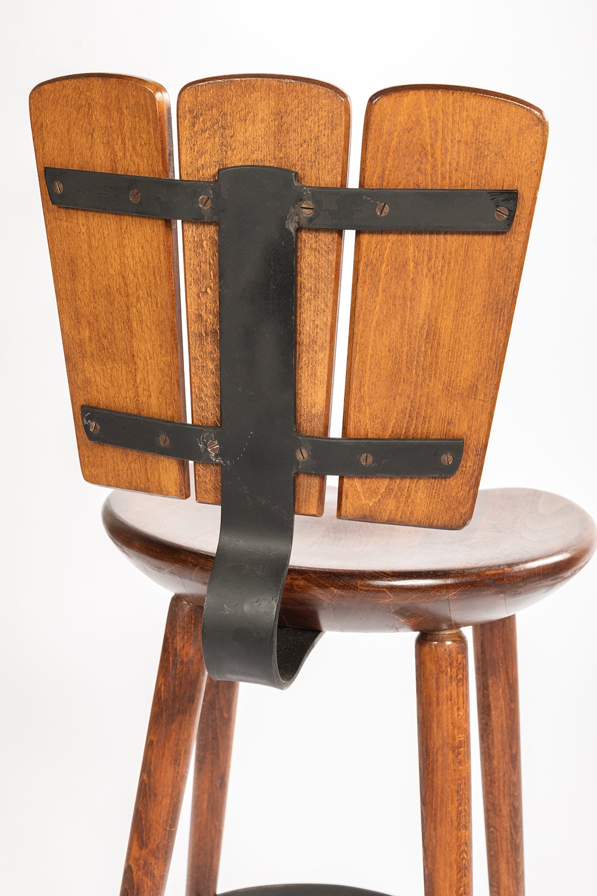Mid-Century Wood and Iron Bar Stool (3 Available)