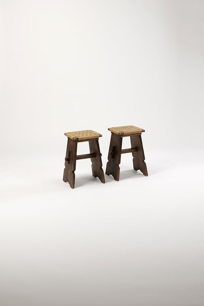 French Oak Cord Alps Stool (2 Available)