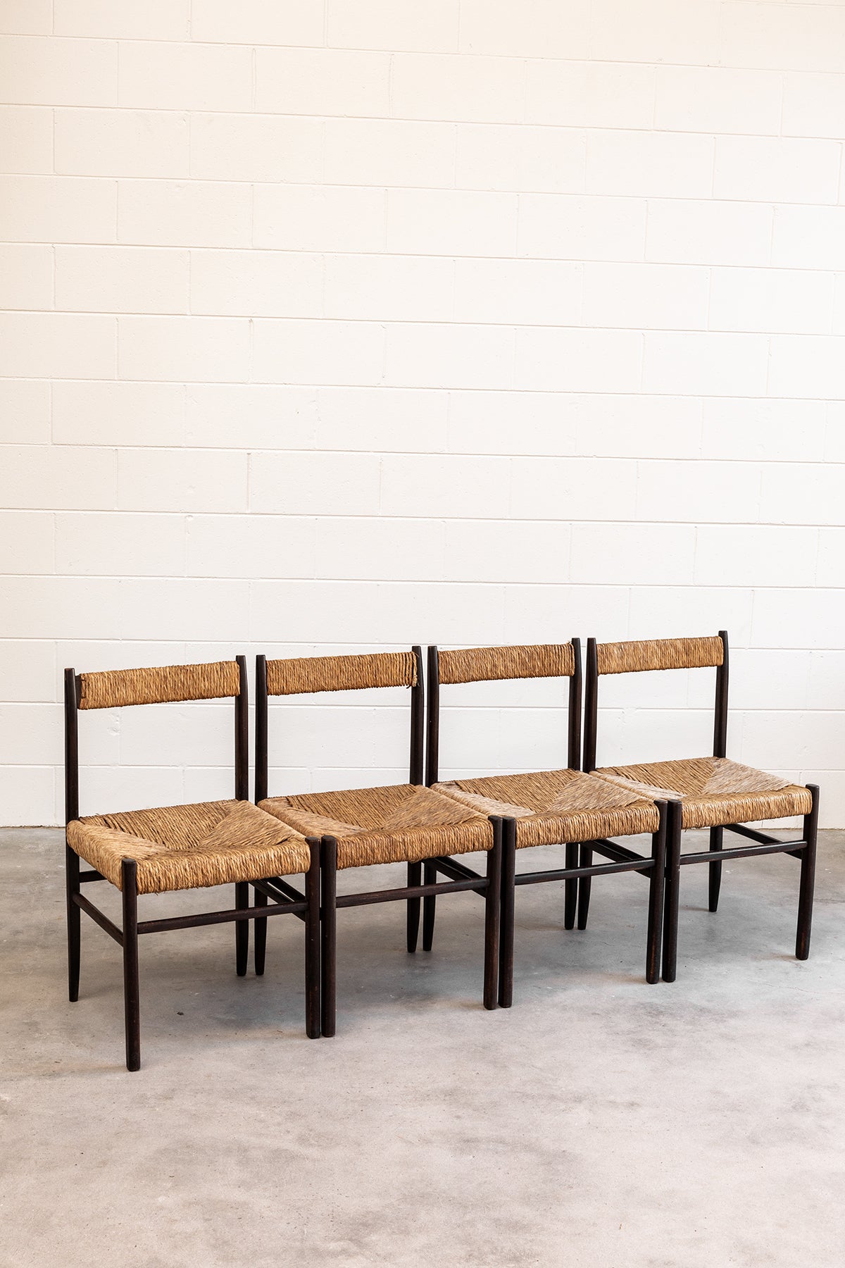 1960s Dark Timber and Straw Chair (4 Available)